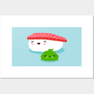 Best Friends Kawaii Sushi Nigiri Illustration for Kids Posters and Art